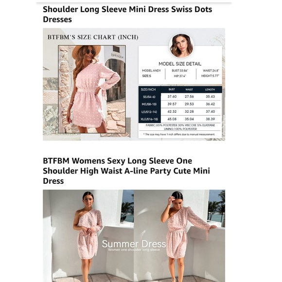 Women One Shoulder Long Sleeve Casual Summer Dresses 2024 Spring Swiss Dot M - Picture 4 of 17